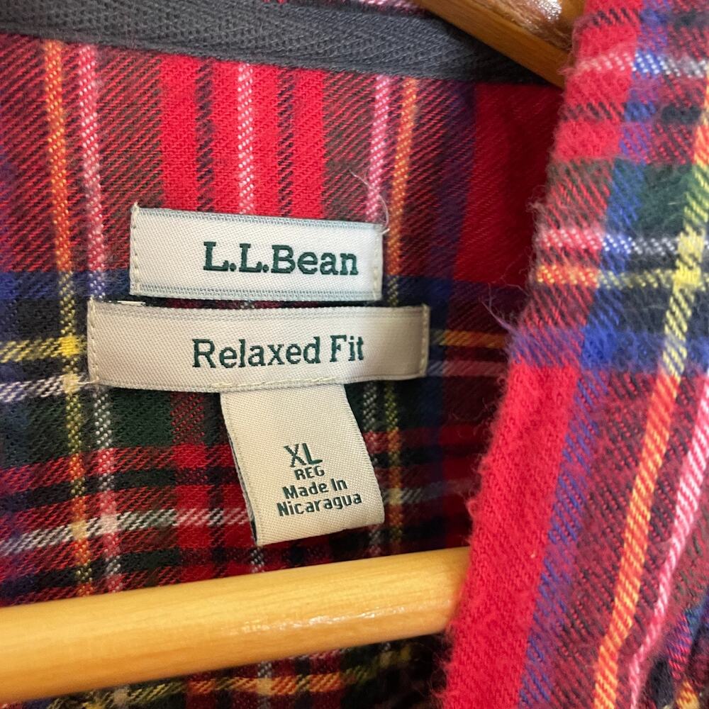 Women's XL L.L.Bean Red Scotch Plaid Flannel Cotton Relaxed Hoodie - Picture 4 of 6